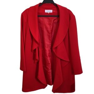 NWT♥️ Calvin Klein Chic Sexy Red Tailored Red Open-Front Lined 3/4 Sleeve Jacket